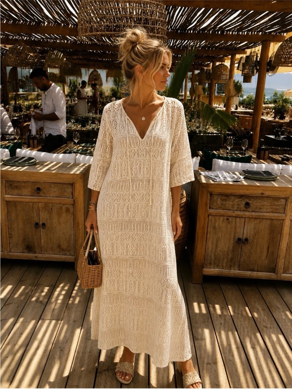 NWT Zara Cream Crochet Knit Maxi Cover-Up Size Small